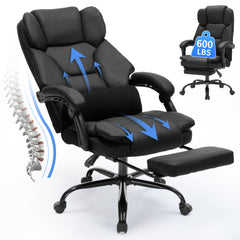 Qusaphy 600lbs Big and Tall PU Leather Executive Office Chair, Reclining Backrest up to 155°, Spring Cushion Seat, Lumbar Support & Adjustable Armrests for Home Office or Conference Room