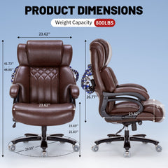 Big and Tall Office Chair, PU Leather Executive Chair, 800 lbs 8-Hour Heavy-Duty Design with Adjustable Lumbar Support, Suitable for Shag Carpets Brown