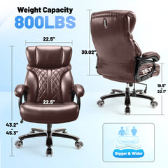 800LBS Heavy Duty Big and Tall Office Chair, Ergonomic Executive Desk Chair with Adjustable Air Lumbar Support, Breathable Leather Computer Chair with Pocket Spring Cushion for Home Office, Brown