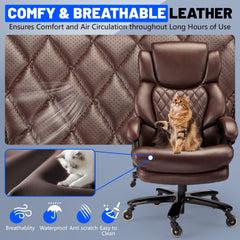Qusaphy 800LBS Big and Tall Office Chair, PU Leather Executive Chair with Adjustable Headrest and Lumbar Support, Heavy Duty Chair for Home or Office Brown