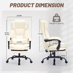 Qusaphy 600lbs Big and Tall PU Leather Executive Office Chair, Reclining Backrest up to 155°, Spring Cushion Seat, Lumbar Support & Adjustable Armrests for Home Office or Conference Room