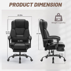 Qusaphy 600lbs Big and Tall PU Leather Executive Office Chair, Reclining Backrest up to 155°, Spring Cushion Seat, Lumbar Support & Adjustable Armrests for Home Office or Conference Room