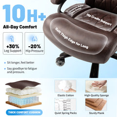 800LBS Heavy Duty Big and Tall Office Chair, Ergonomic Executive Desk Chair with Adjustable Air Lumbar Support, Breathable Leather Computer Chair with Pocket Spring Cushion for Home Office, Brown