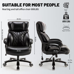 Qusaphy 800lbs Big and Tall Office Chair, Ergonomic Executive Chair with Reclining Backrest, Spring Cushion Seat, Lumbar Support & Ergonomic Armrests for Home Office and Conference Room