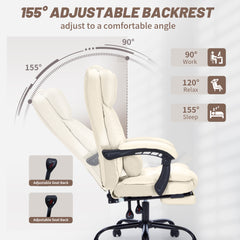 Qusaphy 600lbs Big and Tall PU Leather Executive Office Chair, Reclining Backrest up to 155°, Spring Cushion Seat, Lumbar Support & Adjustable Armrests for Home Office or Conference Room