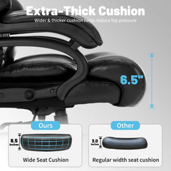 Qusaphy 800LBS Big and Tall Executive Office Chair, PU Leather Ergonomic Desk Chair with Adjustable Backrest and Thick Padded Cushion, Heavy Duty Chair for Home or Office Black