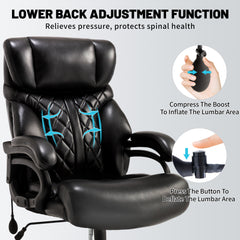 Qusaphy 800lbs Big and Tall Office Chair, Ergonomic Executive Chair with Reclining Backrest, Spring Cushion Seat, Lumbar Support & Ergonomic Armrests for Home Office and Conference Room
