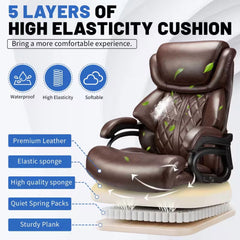 Qusaphy 800LBS Big and Tall Executive Office Chair, PU Leather Ergonomic Desk Chair with Adjustable Backrest and Thick Padded Cushion, Heavy Duty Chair for Home or Office Brown