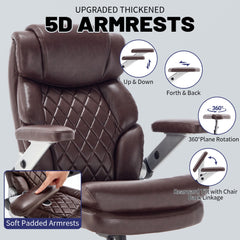 QUSAPHY Big & Tall Office Chair 800LBS Heavy Duty - Ergonomic PU Leather Chair with 5D Armrests, 90°-120° Recline, Silent Wheels