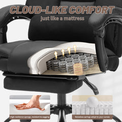 Qusaphy 600lbs Big and Tall PU Leather Executive Office Chair, Reclining Backrest up to 155°, Spring Cushion Seat, Lumbar Support & Adjustable Armrests for Home Office or Conference Room