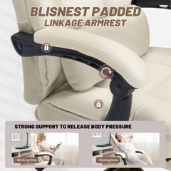 Qusaphy 600lbs Big and Tall PU Leather Executive Office Chair, Reclining Backrest up to 155°, Spring Cushion Seat, Lumbar Support & Adjustable Armrests for Home Office or Conference Room