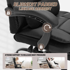 Qusaphy 600lbs Big and Tall PU Leather Executive Office Chair, Reclining Backrest up to 155°, Spring Cushion Seat, Lumbar Support & Adjustable Armrests for Home Office or Conference Room