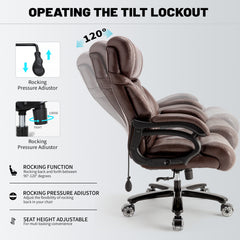 Qusaphy 800lbs Big and Tall Office Chair, Ergonomic Executive Chair with Reclining Backrest, Spring Cushion Seat, Lumbar Support & Ergonomic Armrests for Home Office and Conference Room