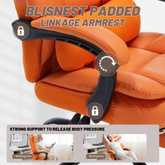 Qusaphy 600lbs Big and Tall PU Leather Executive Office Chair, Reclining Backrest up to 155°, Spring Cushion Seat, Lumbar Support & Adjustable Armrests for Home Office or Conference Room