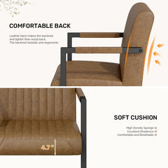 Modern Leather Dining Chairs Set of 2,Brown Upholstered Dining Room Chair with Metal Legs Kitchen Chairs with Faux Leather Padded Seat for Living Room