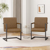 Modern Leather Dining Chairs Set of 2,Brown Upholstered Dining Room Chair with Metal Legs Kitchen Chairs with Faux Leather Padded Seat for Living Room