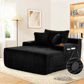 66 Inch Chaise Lounge Chair for Indoor Use, Oversized Corduroy Upholstered Boneless Sofa Bed, Deep Seat Sleeper Couch, No Assembly Required,800lb Support black