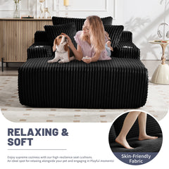 66 Inch Chaise Lounge Chair for Indoor Use, Oversized Corduroy Upholstered Boneless Sofa Bed, Deep Seat Sleeper Couch, No Assembly Required,800lb Support black