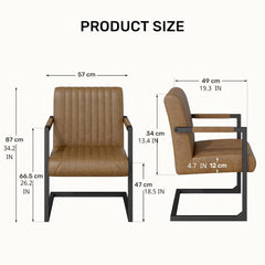 Modern Leather Dining Chairs Set of 2,Brown Upholstered Dining Room Chair with Metal Legs Kitchen Chairs with Faux Leather Padded Seat for Living Room