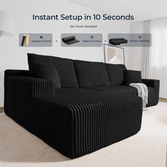 105" Cloud Sectional Couch, L-Shaped Modular Sectional Sofa with Deep Seat, Boneless Couches for Living Room Bedroom, Corduroy Upholstery Black, Left Facing Chaise