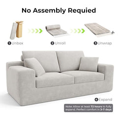 78" Loveseat Sofa in a Box, Cloud Boneless Couch with Comfy Deep Seat, No Assembly Required, Modern Upholstered Corduroy Sofa for Living Room, Apartment, Home Office, Greige