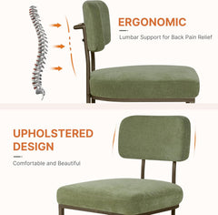 Dining Chairs Set of 4, Upholstered Modern Kitchen Chairs with Ergonomic Backrest, Fabric Cushion Seat & Wire Drawing Metal Legs for Living Room, Restaurant, and Café, Green, 2Boxs