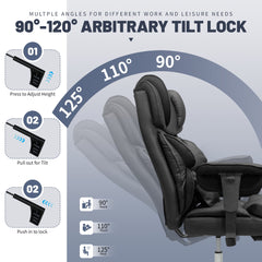 Big & Tall 500LBS Massage Executive Office Chair, Ergonomic Desk Chair with 6-Point Vibration & Footrest, Heavy-Duty Reclining Computer Chair, Breathable Synthetic Leather, Easy Assembly