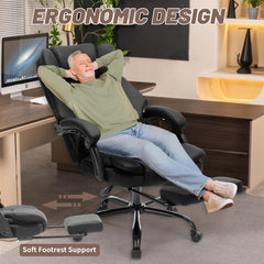 Qusaphy 600lbs Big and Tall PU Leather Executive Office Chair, Reclining Backrest up to 155°, Spring Cushion Seat, Lumbar Support & Adjustable Armrests for Home Office or Conference Room