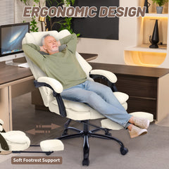 Qusaphy 600lbs Big and Tall PU Leather Executive Office Chair, Reclining Backrest up to 155°, Spring Cushion Seat, Lumbar Support & Adjustable Armrests for Home Office or Conference Room