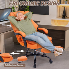 Qusaphy 600lbs Big and Tall PU Leather Executive Office Chair, Reclining Backrest up to 155°, Spring Cushion Seat, Lumbar Support & Adjustable Armrests for Home Office or Conference Room