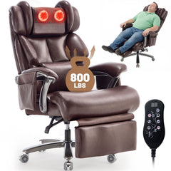 800lbs Big and Tall Massage Office Chair with Heat and Footrest, Heavy Duty Reclining Executive Desk Chair with 20-Point Massage, Extra Wide Seat Ergonomic Chair for Home Office