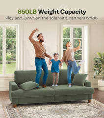 87in Green Sofa, Couches for Living Room 21in Extra Deep Seats, Comfy Corduroy Sofas for Living Room No Tool Assembly, Modern Oversized Love Seat with 2 Pillows, Sofa Couch for Bedroom