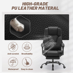 Qusaphy 600lbs Big and Tall PU Leather Executive Office Chair, Reclining Backrest up to 155°, Spring Cushion Seat, Lumbar Support & Adjustable Armrests for Home Office or Conference Room