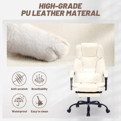 Qusaphy 600lbs Big and Tall PU Leather Executive Office Chair, Reclining Backrest up to 155°, Spring Cushion Seat, Lumbar Support & Adjustable Armrests for Home Office or Conference Room