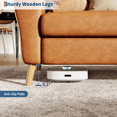 84 Inch Modern Sofa Couch, Large 3-Seater Sofa with Streamlined Armrests, PU Leather Loveseat Wood Feet, Comfy Couch for Living Room, Apartment, Lounge, Brown