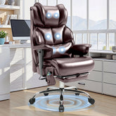Big & Tall 500LBS Massage Executive Office Chair, Ergonomic Desk Chair with 6-Point Vibration & Footrest, Heavy-Duty Reclining Computer Chair, Breathable Synthetic Leather, Easy Assembly Brown