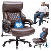 Qusaphy 600lbs Big and Tall PU Leather Executive Office Chair, Reclining Backrest up to 110°, Spring Cushion Seat, Lumbar Support & Adjustable Armrests for Home Office or Conference Room brown