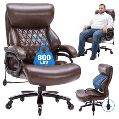 Qusaphy 600lbs Big and Tall PU Leather Executive Office Chair, Reclining Backrest up to 110°, Spring Cushion Seat, Lumbar Support & Adjustable Armrests for Home Office or Conference Room brown