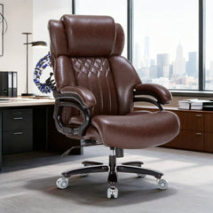 Big and Tall Office Chair, PU Leather Executive Chair, 800 lbs 8-Hour Heavy-Duty Design with Adjustable Lumbar Support, Suitable for Shag Carpets Brown