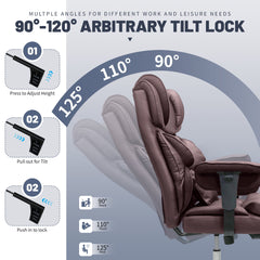 Big & Tall 500LBS Massage Executive Office Chair, Ergonomic Desk Chair with 6-Point Vibration & Footrest, Heavy-Duty Reclining Computer Chair, Breathable Synthetic Leather, Easy Assembly Brown