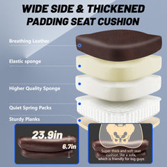 Qusaphy 800LBS Big and Tall Office Chair, PU Leather Executive Chair with Adjustable Headrest and Lumbar Support, Heavy Duty Chair for Home or Office Brown