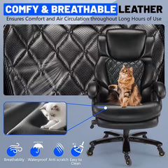 Qusaphy 800LBS Big and Tall Office Chair, PU Leather Executive Chair with Adjustable Headrest and Lumbar Support, Heavy Duty Chair for Home or Office Black