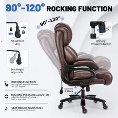 Qusaphy 800LBS Big and Tall Executive Office Chair, PU Leather Ergonomic Desk Chair with Adjustable Backrest and Thick Padded Cushion, Heavy Duty Chair for Home or Office Brown