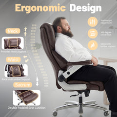 Qusaphy Big & Tall Office Chair 800LBS Heavy Duty - Ergonomic PU Leather Chair with 5D Armrests, 90°-120° Recline, Silent Wheels