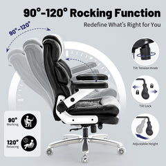 QUSAPHY Big & Tall Office Chair 800LBS Heavy Duty - Ergonomic PU Leather Chair with 5D Armrests, 90°-120° Recline, Silent Wheels