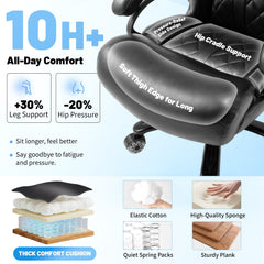800LBS Heavy Duty Big and Tall Office Chair, Ergonomic Executive Desk Chair with Adjustable Air Lumbar Support, Breathable Leather Computer Chair with Pocket Spring Cushion for Home Office, Black