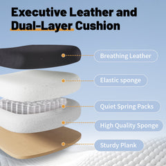 Big and Tall Office Chair, PU Leather Executive Chair, 800 lbs 8-Hour Heavy-Duty Design with Adjustable Lumbar Support, Suitable for Shag Carpets Black