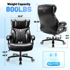 800LBS Heavy Duty Big and Tall Office Chair, Ergonomic Executive Desk Chair with Adjustable Air Lumbar Support, Breathable Leather Computer Chair with Pocket Spring Cushion for Home Office, Black