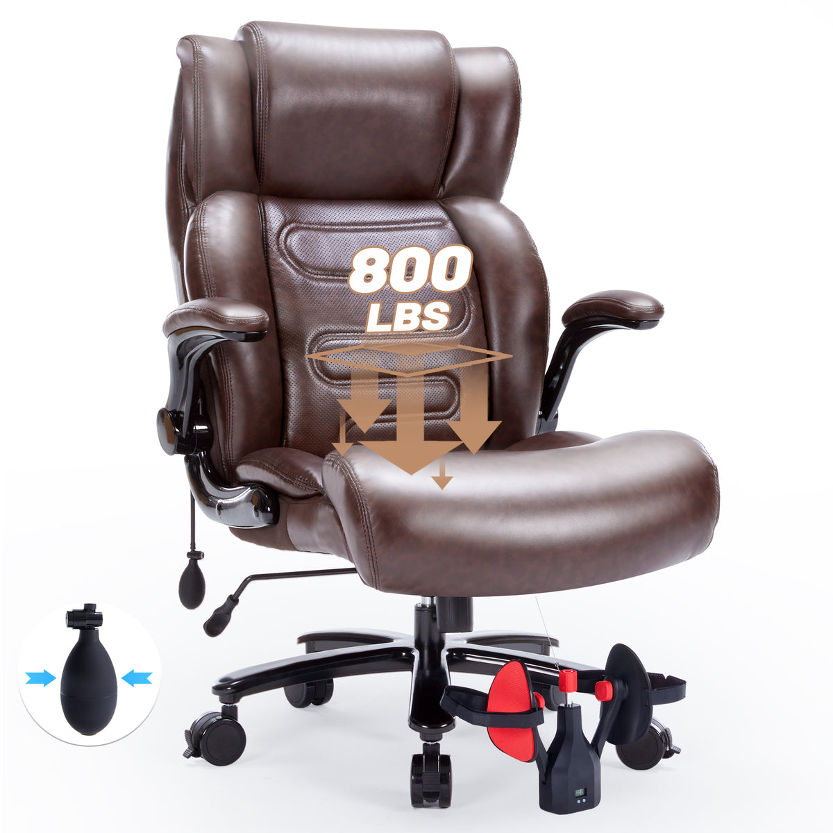 Qusaphy 800lbs Big and Tall Office Chair, Ergonomic Executive Chair with Reclining Backrest, Spring Cushion Seat, Lumbar Support & Ergonomic Armrests for Home Office and Conference Room Brown