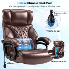 800LBS Heavy Duty Big and Tall Office Chair, Ergonomic Executive Desk Chair with Adjustable Air Lumbar Support, Breathable Leather Computer Chair with Pocket Spring Cushion for Home Office, Brown